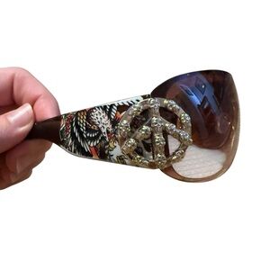 Vintage Y2K Ed Hardy Crystal Wrap Around Sunglasses